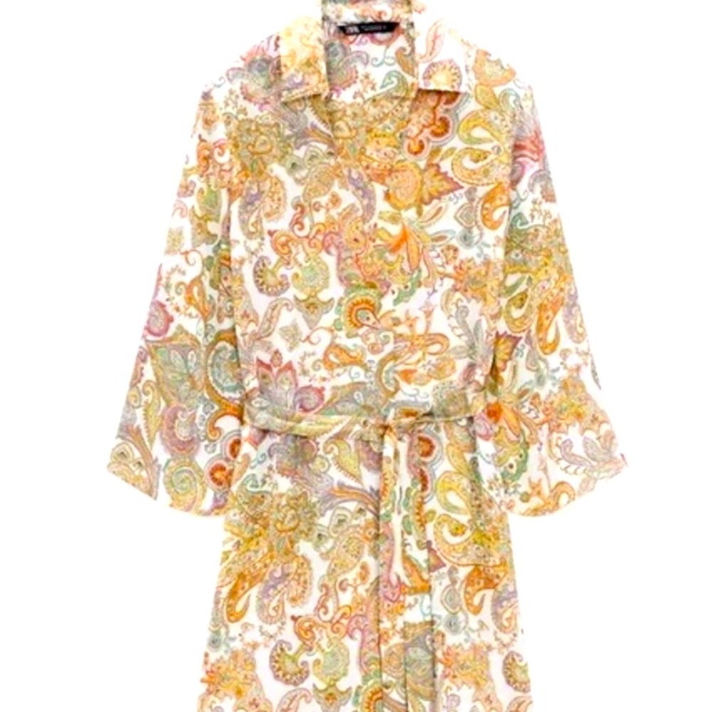 Zara Paisley Print Flowy Shirt Dress